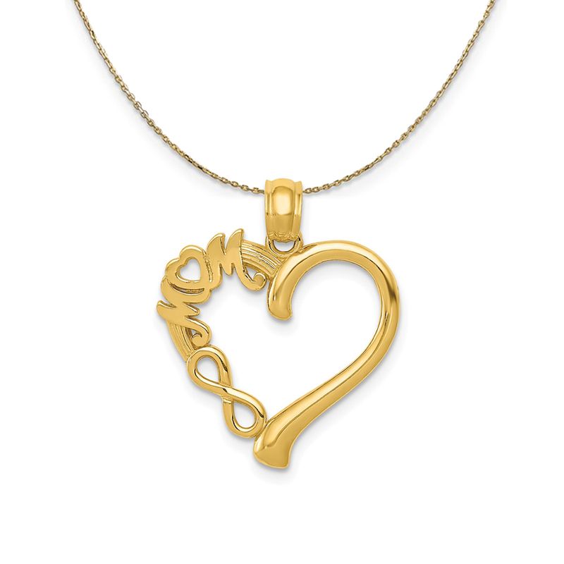14k Yellow Gold Mom On Heart With Infinity Symbol Necklace - 18 Inch